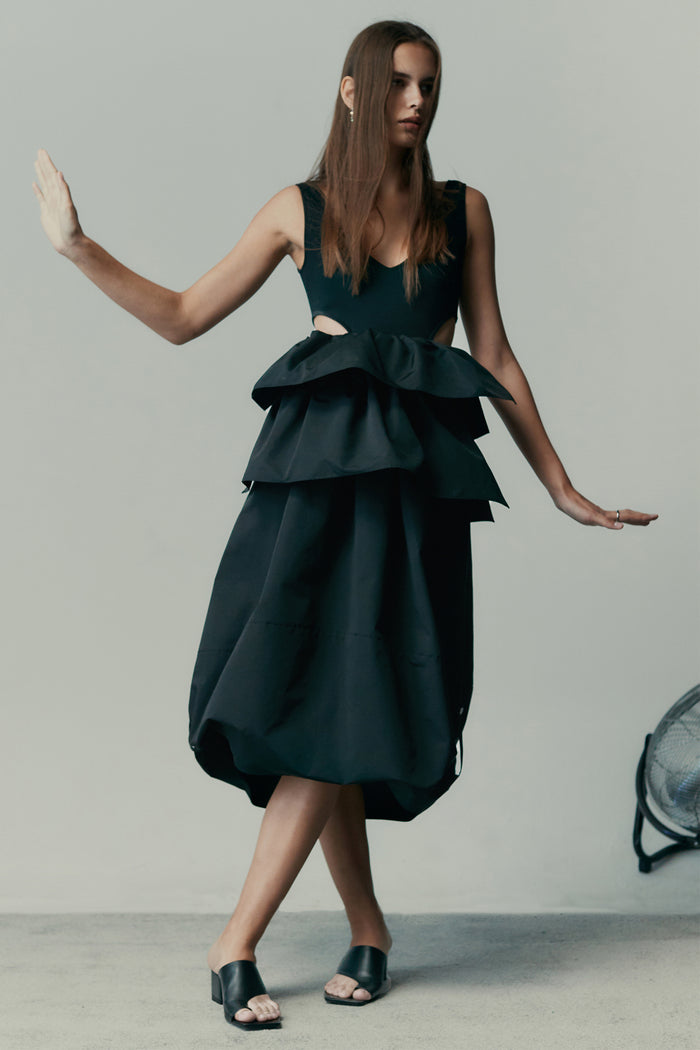 goen.j Cut-out ruffled cotton-jersey tank top BLACK