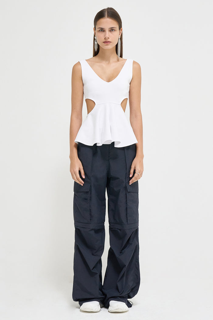 Goen.j Cut-out Ruffled Cotton-jersey Tank Top WHITE