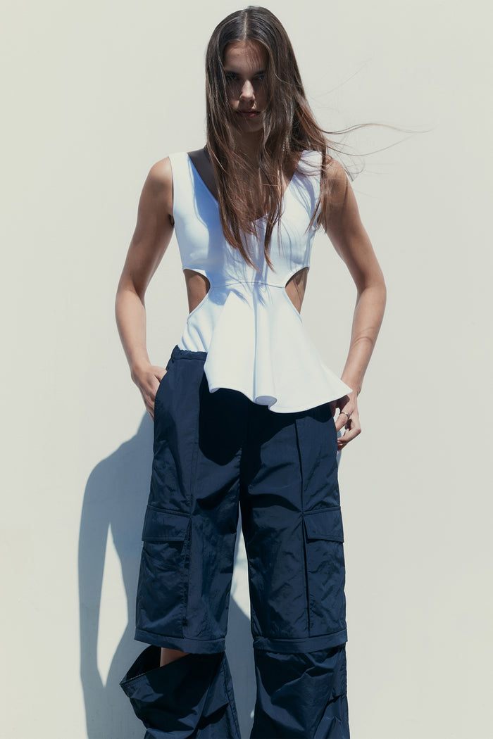 goen.j Cut-out ruffled cotton-jersey tank top WHITE