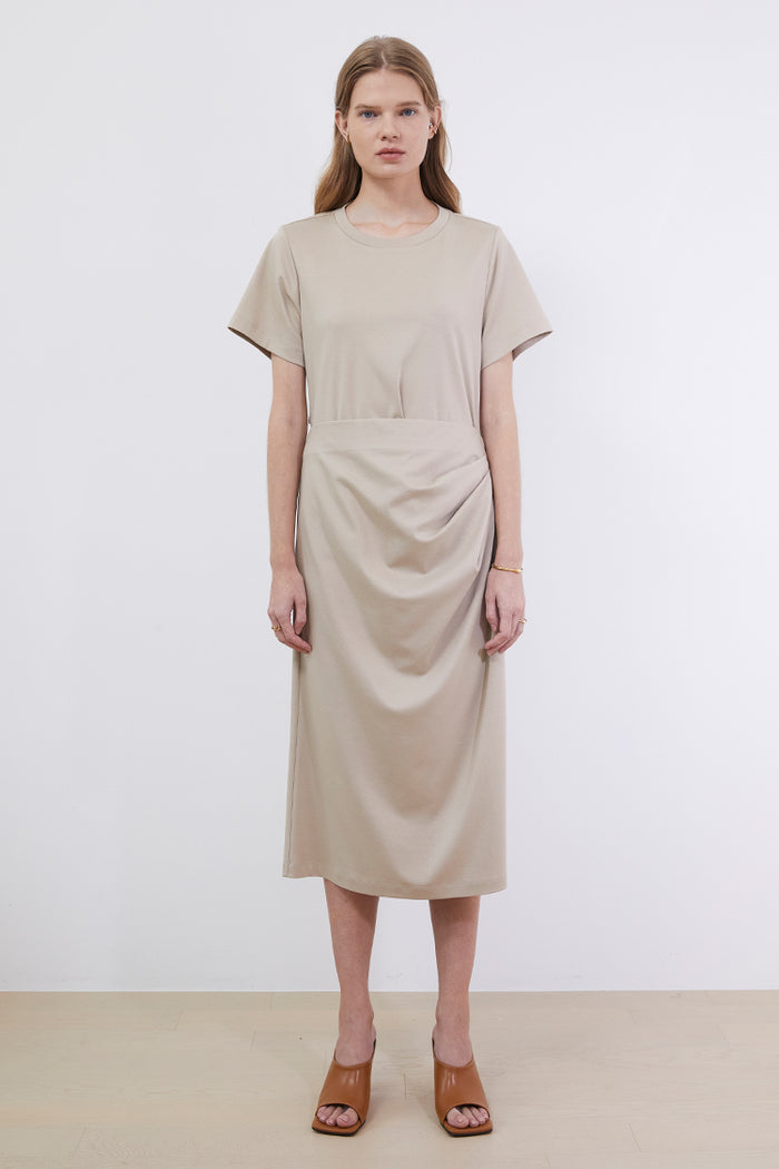Goen.j Cutout Back Detail Midi Cotton-jersey Dress BEIGE