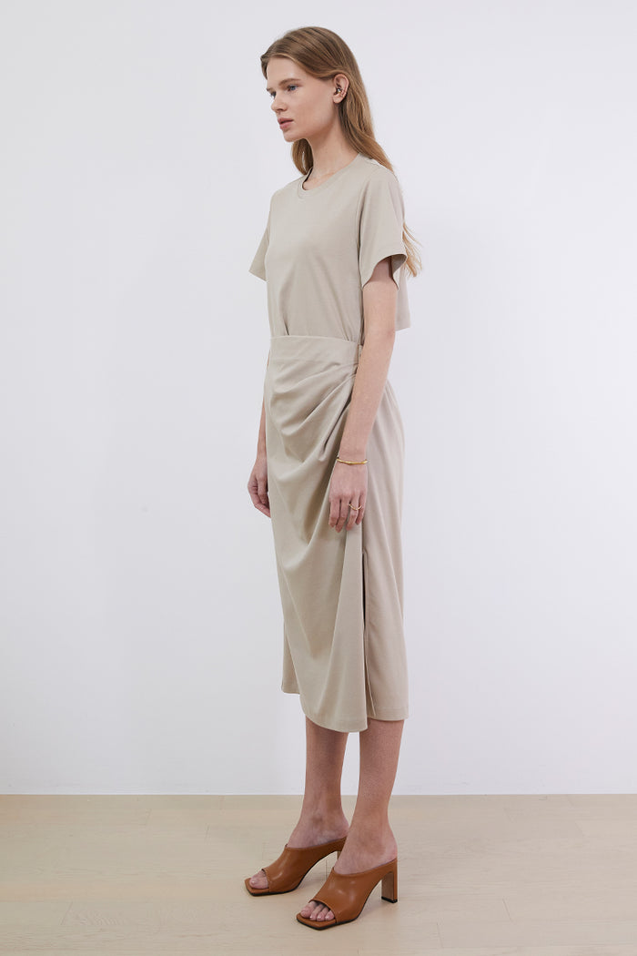 Goen.j Cutout Back Detail Midi Cotton-jersey Dress BEIGE