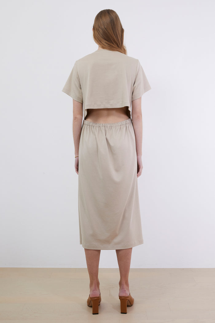 Goen.j Cutout Back Detail Midi Cotton-jersey Dress BEIGE