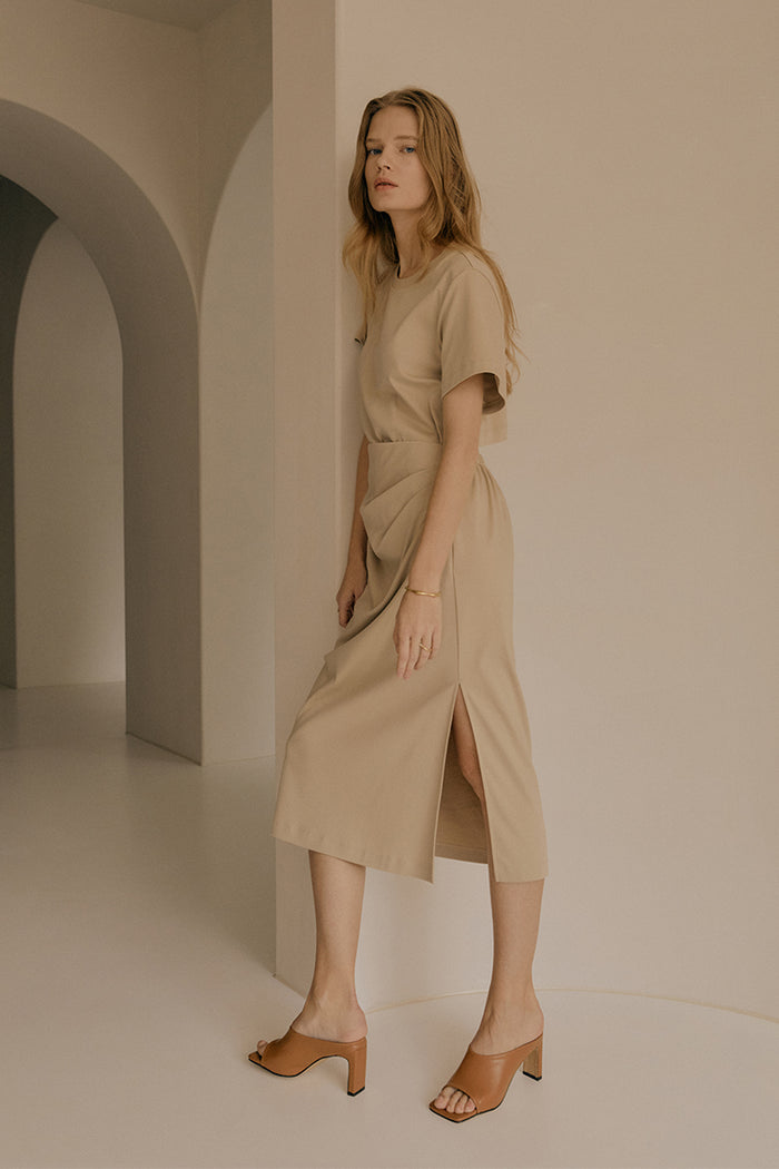 goen.j Cutout back detail midi cotton-jersey dress BEIGE