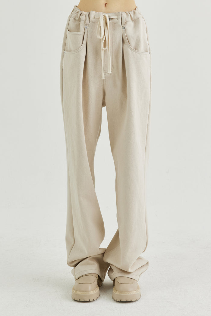 Goen.j Denim And Cotton-jersey Double Garment Effect Straight-leg Pants NATURAL BEIGE