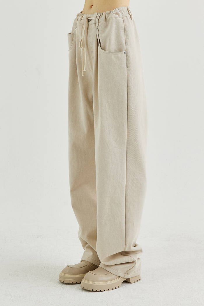 Goen.j Denim And Cotton-jersey Double Garment Effect Straight-leg Pants NATURAL BEIGE