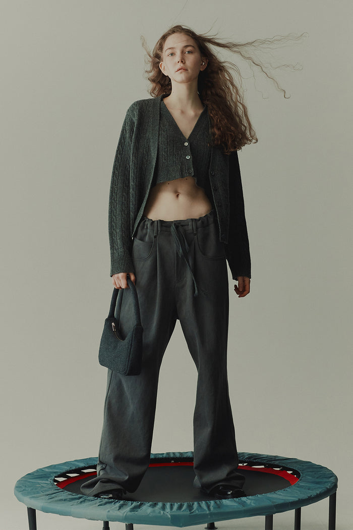 goen.j Denim and cotton-jersey double garment effect straight-leg pants GREY