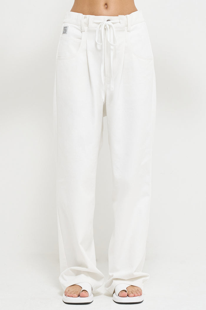 Goen.j Denim And Cotton-jersey Double Garment Effect Wide-leg Pants WHITE