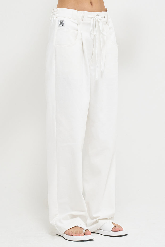 Goen.j Denim And Cotton-jersey Double Garment Effect Wide-leg Pants WHITE