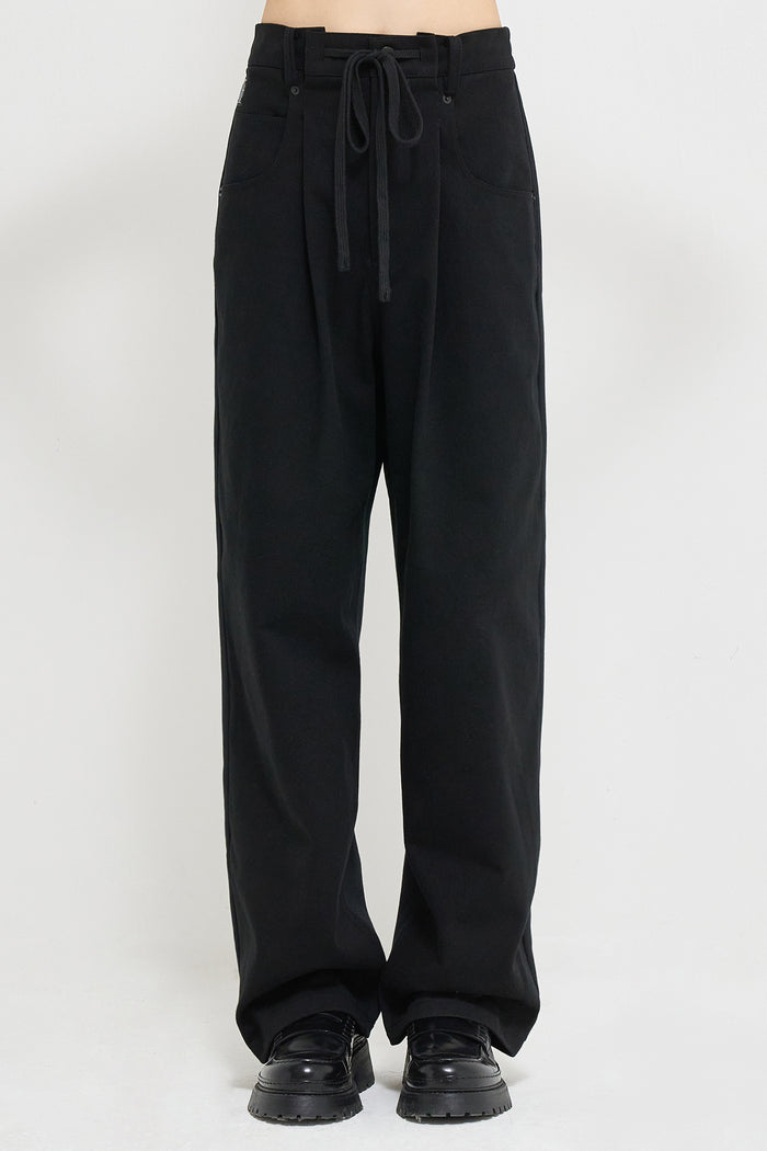 Goen.j Denim And Cotton-jersey Double Garment Effect Wide-leg Pants BLACK