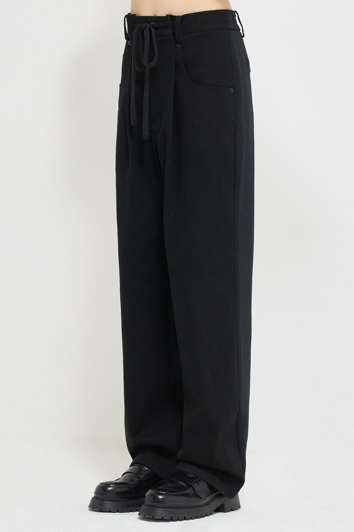 Goen.j Denim And Cotton-jersey Double Garment Effect Wide-leg Pants BLACK