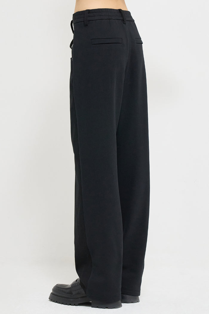 Goen.j Denim And Cotton-jersey Double Garment Effect Wide-leg Pants BLACK