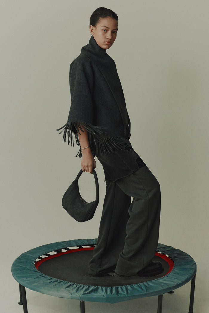 Goen.j Denim Shorts And Cotton-jersey Layered Straight-leg Pants CHARCOAL