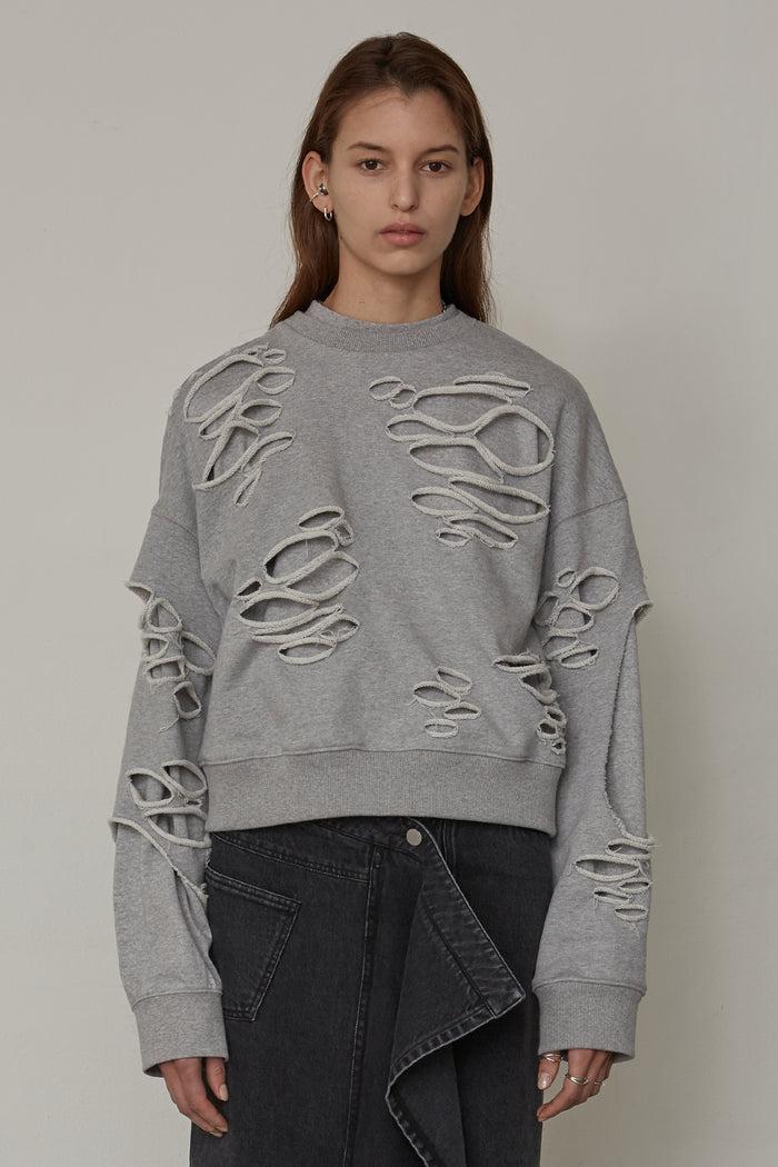 Goen.j Destroyed Layered Cotton Jersey Top MELANGE GREY