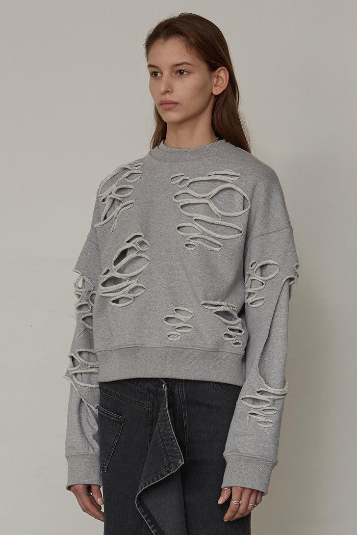 Goen.j Destroyed Layered Cotton Jersey Top MELANGE GREY