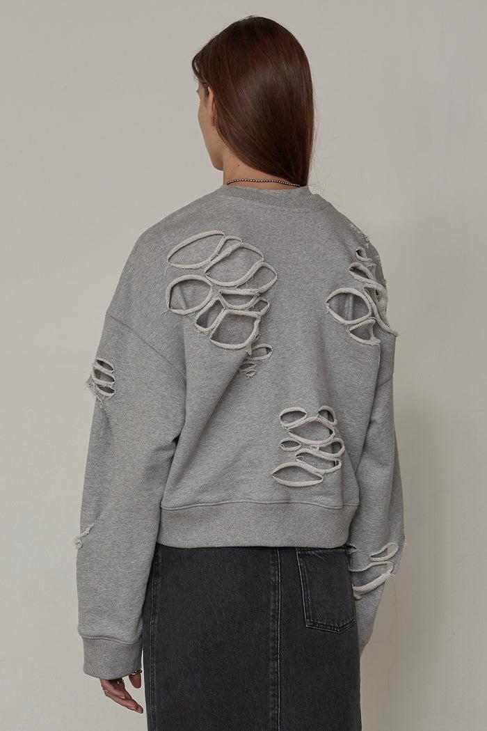 Goen.j Destroyed Layered Cotton Jersey Top MELANGE GREY