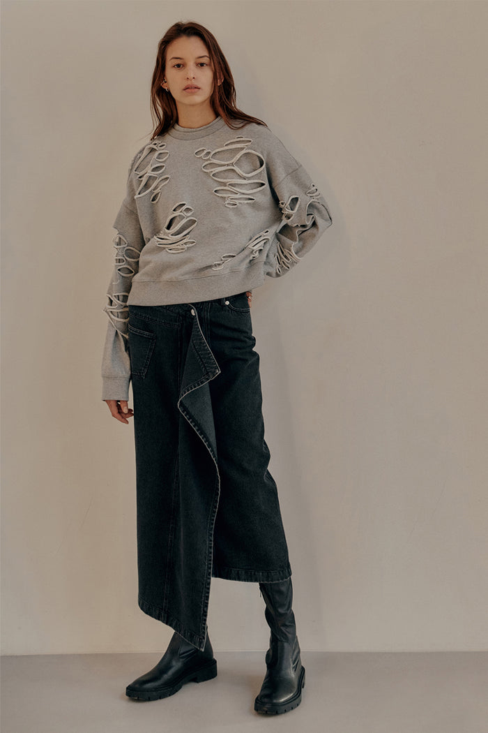 goen.j Destroyed layered cotton jersey top MELANGE GREY