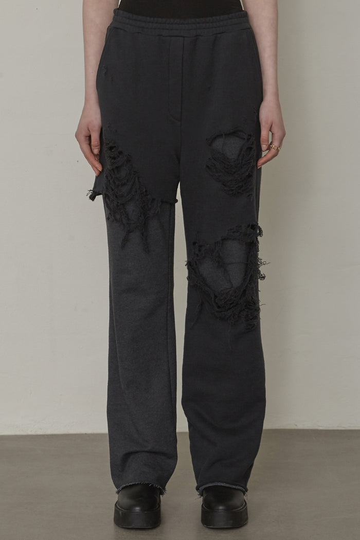 Goen.j Destroyed Layered Wide-leg Lounge Pants CHARCOAL