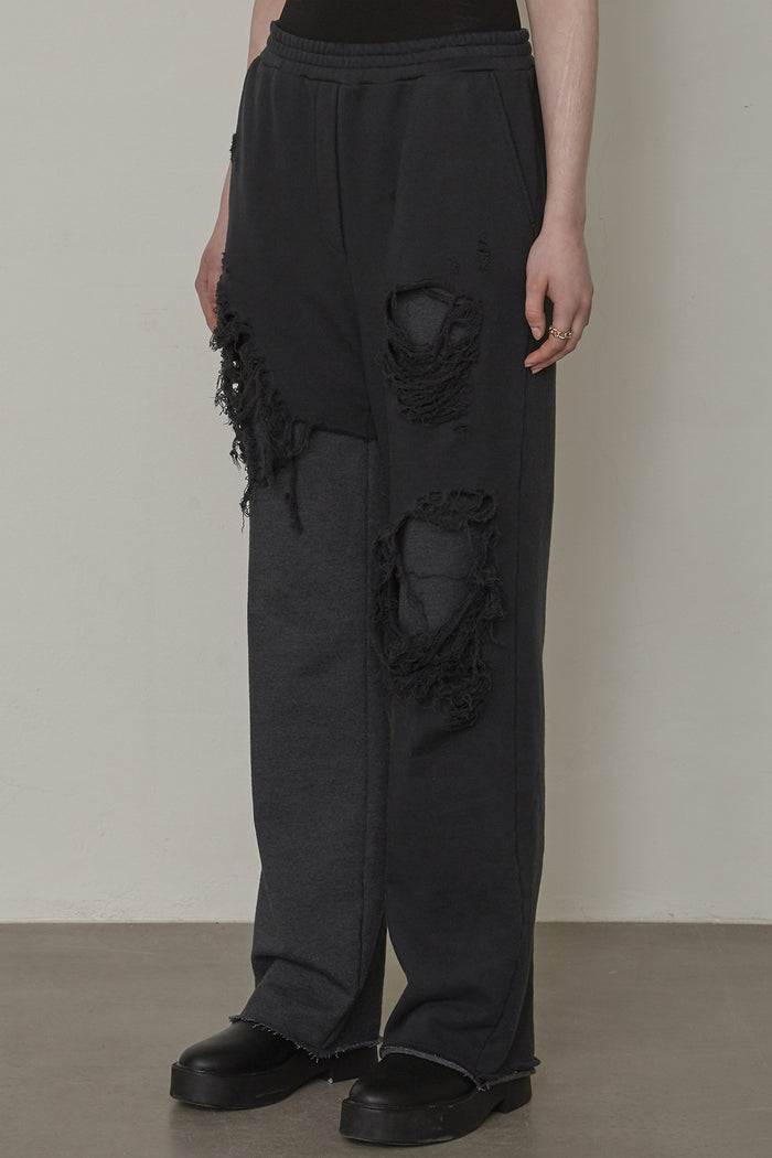 Goen.j Destroyed Layered Wide-leg Lounge Pants CHARCOAL