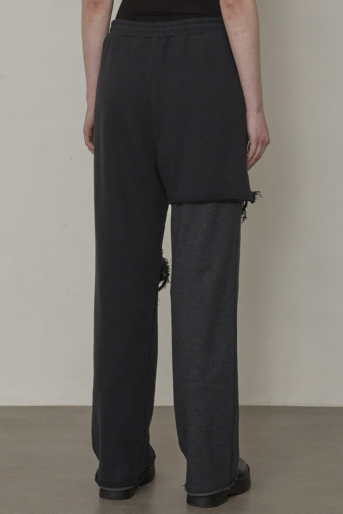 Goen.j Destroyed Layered Wide-leg Lounge Pants CHARCOAL
