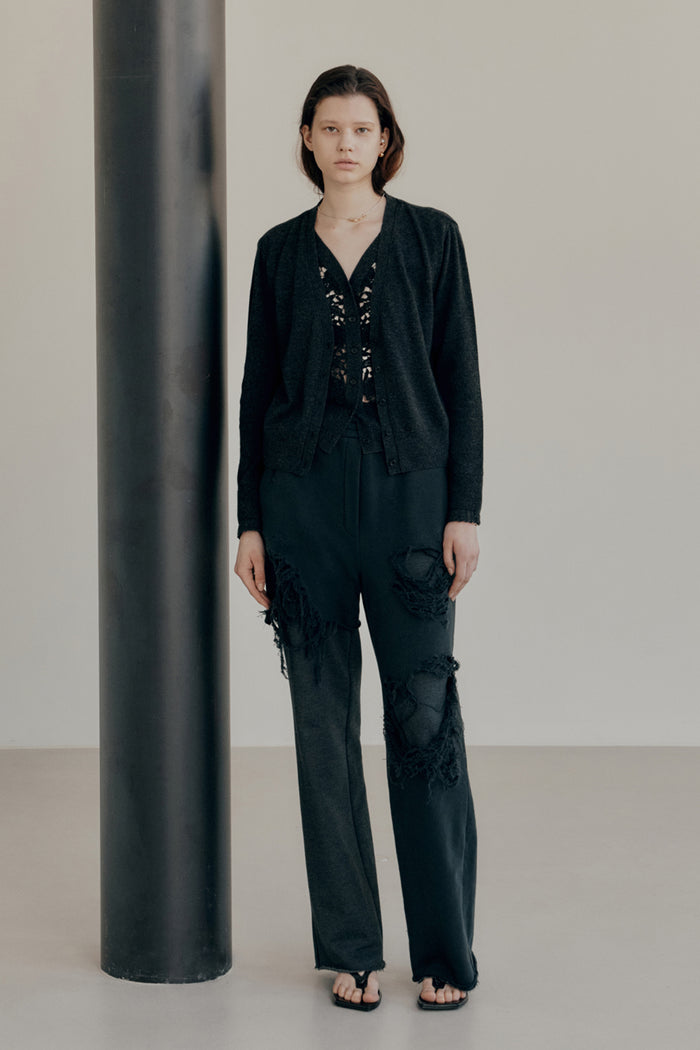 goen.j Destroyed layered wide-leg lounge pants CHARCOAL