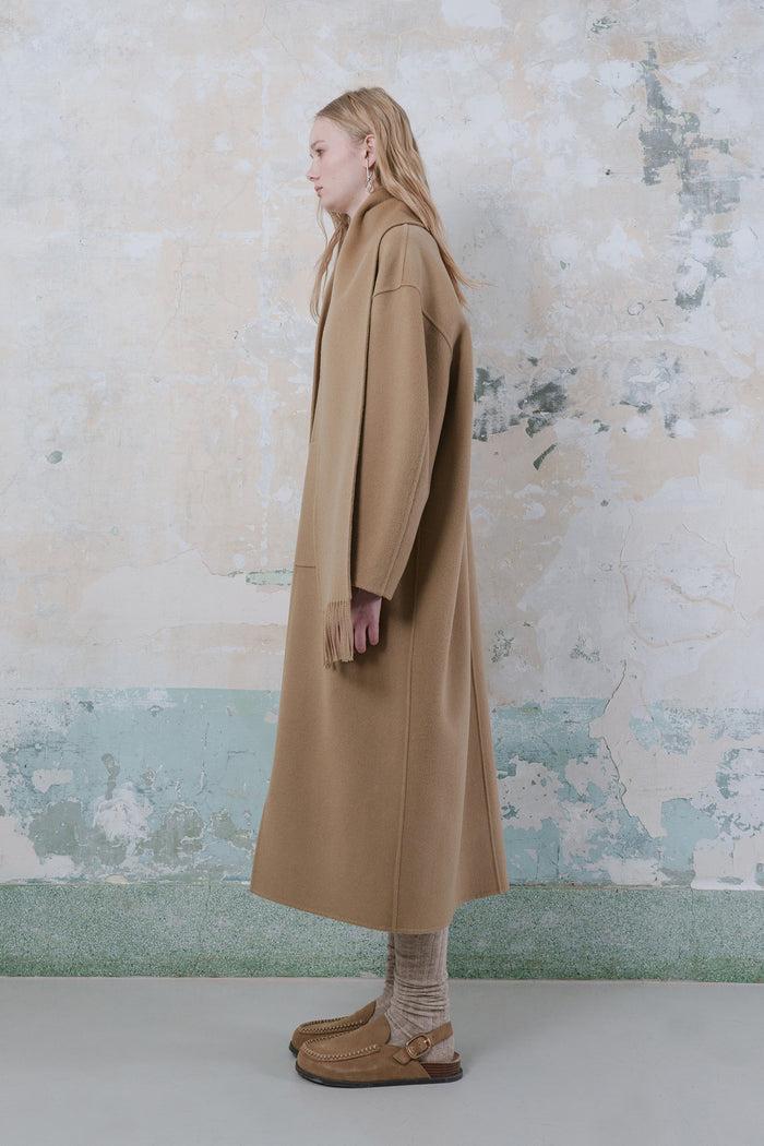 Goen.j Detachable Muffler Double-faced Wool Two-way Zip-up Coat BEIGE