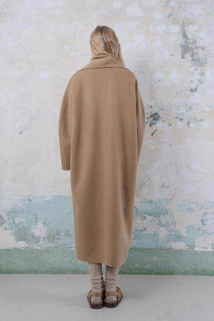Goen.j Detachable Muffler Double-faced Wool Two-way Zip-up Coat BEIGE