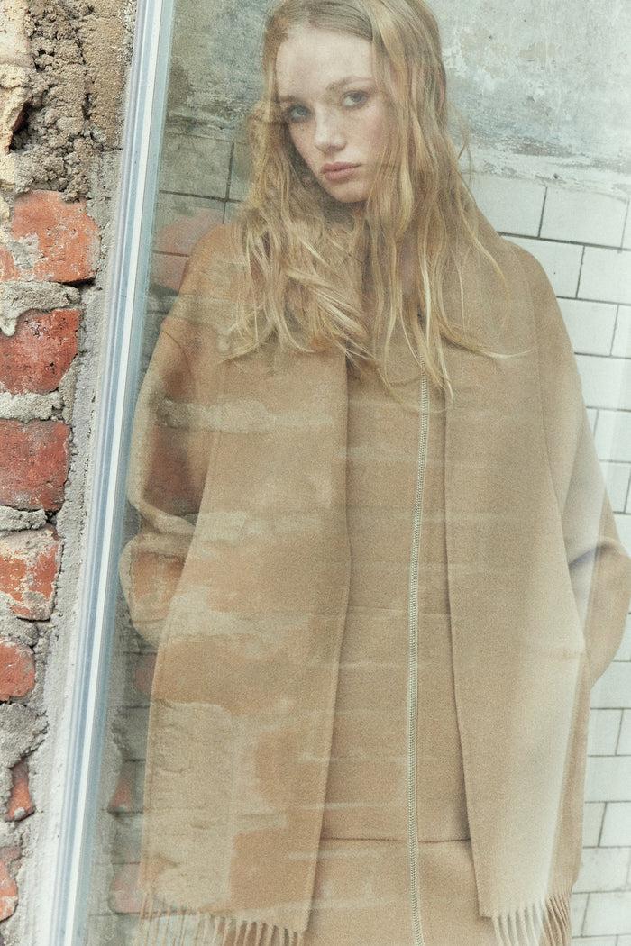 goen.j Detachable muffler double-faced wool two-way zip-up coat BEIGE