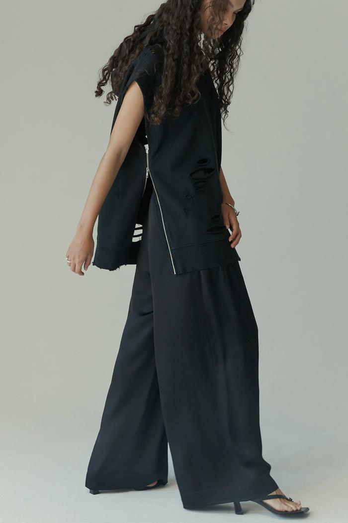 Goen.j Distressed Sleeveless Hooded Cotton-jersey Sweatshirt BLACK