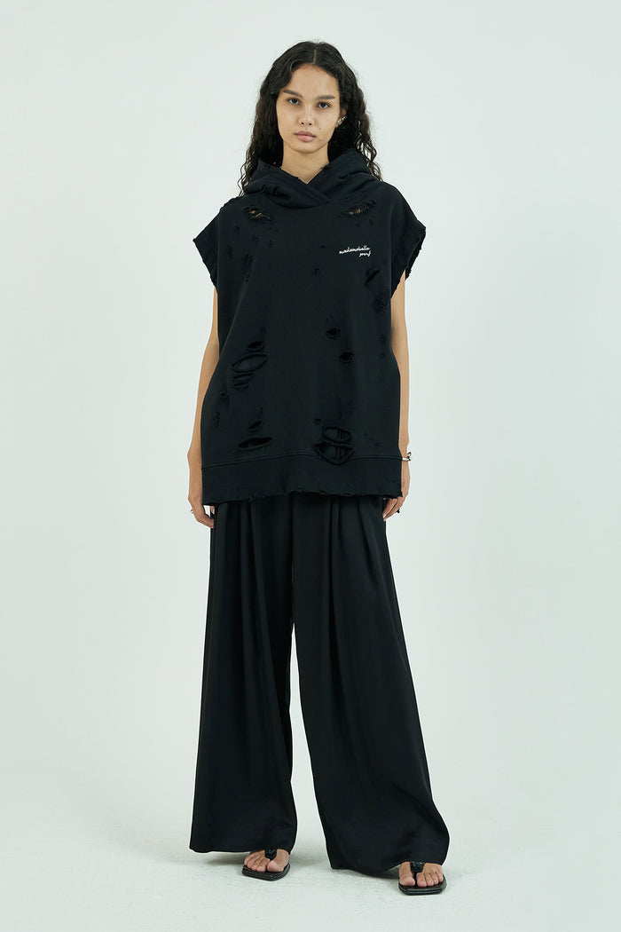 Goen.j Distressed Sleeveless Hooded Cotton-jersey Sweatshirt BLACK