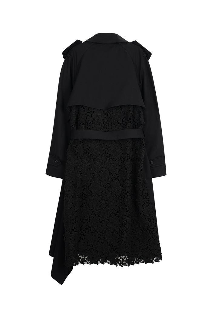 Goen.j Double-breasted Lace-paneled Supima Cotton Trench Coat BLACK