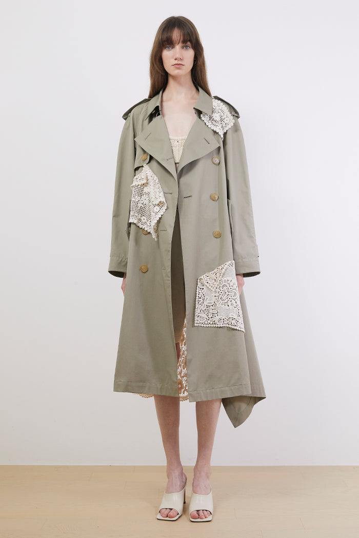 Goen.j Double-breasted Lace-paneled Supima Cotton Trench Coat TAUPE