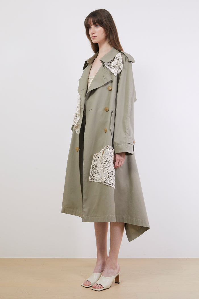 Goen.j Double-breasted Lace-paneled Supima Cotton Trench Coat TAUPE
