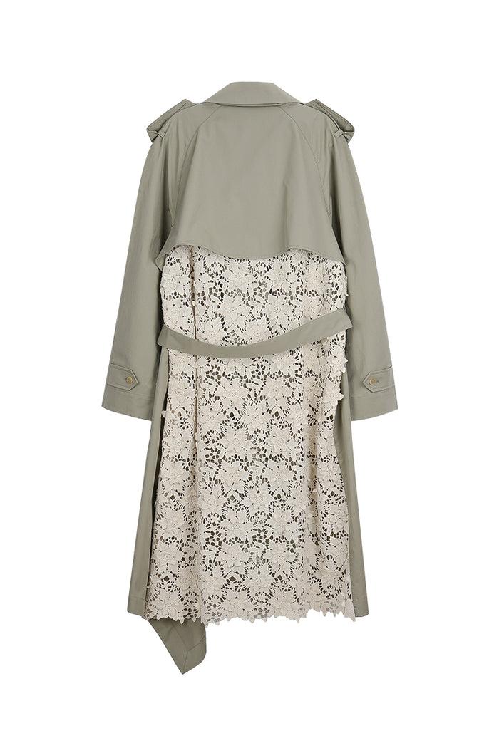 Goen.j Double-breasted Lace-paneled Supima Cotton Trench Coat TAUPE
