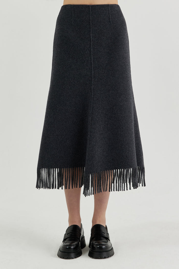 Goen.j Double-faced Wool Blend Flared Midi Skirt CHARCOAL