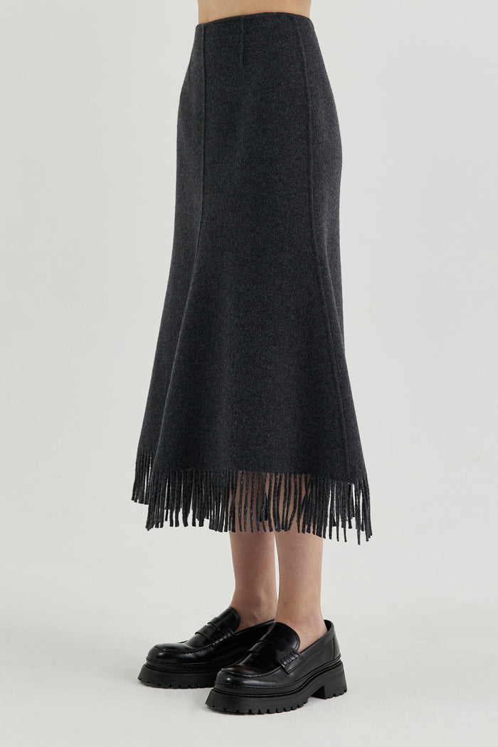 Goen.j Double-faced Wool Blend Flared Midi Skirt CHARCOAL
