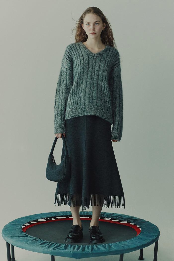 goen.j Double-faced wool blend flared midi skirt CHARCOAL goen.j Double-faced wool blend flared midi skirt CHARCOAL