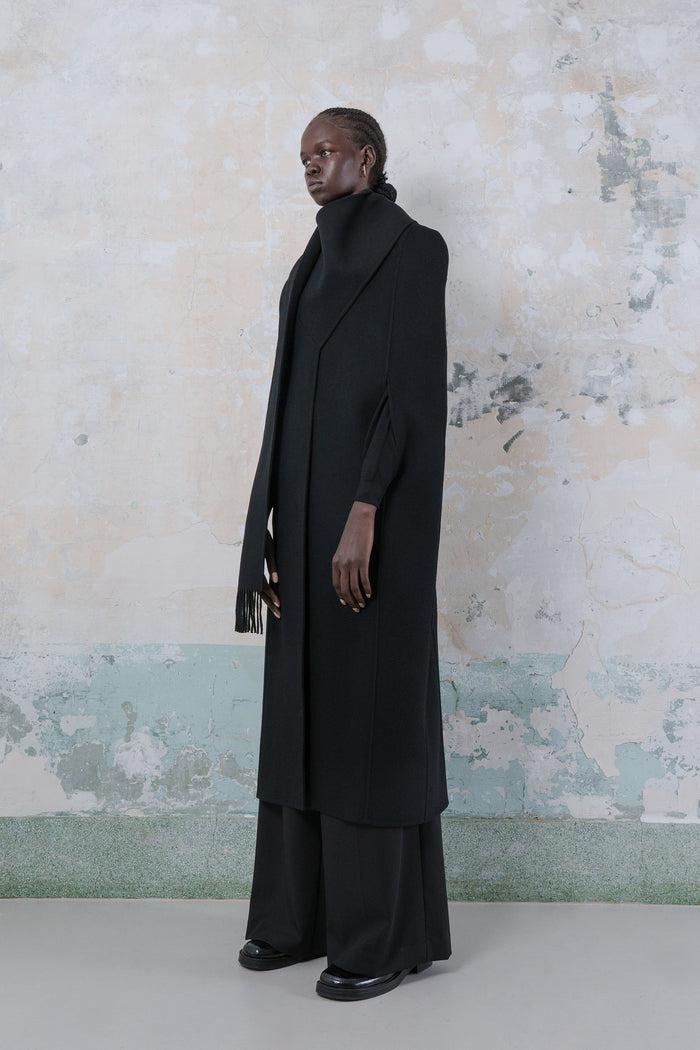 Goen.j Double-faced Wool-blend Muffler Cape Poncho BLACK