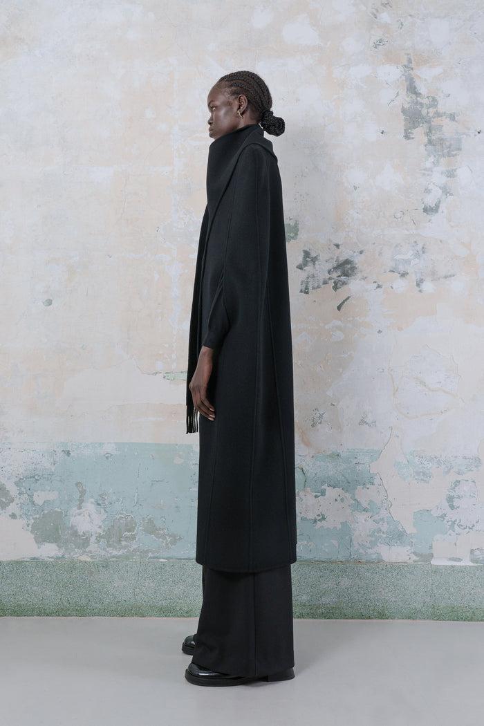 Goen.j Double-faced Wool-blend Muffler Cape Poncho BLACK