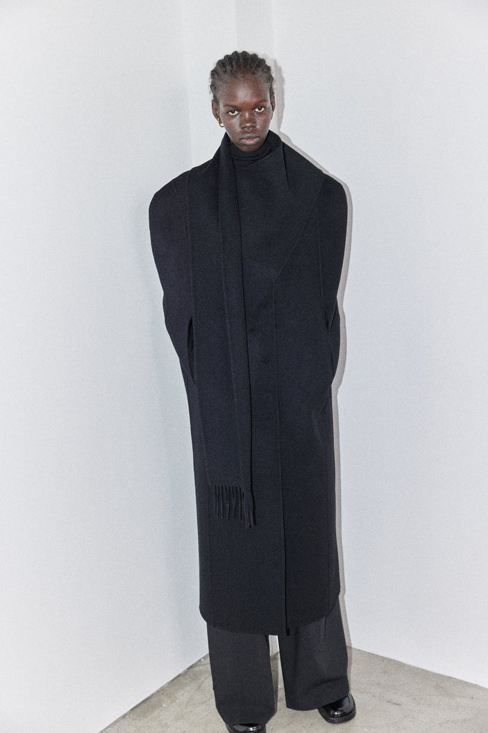 goen.j Double-faced wool-blend muffler cape poncho BLACK