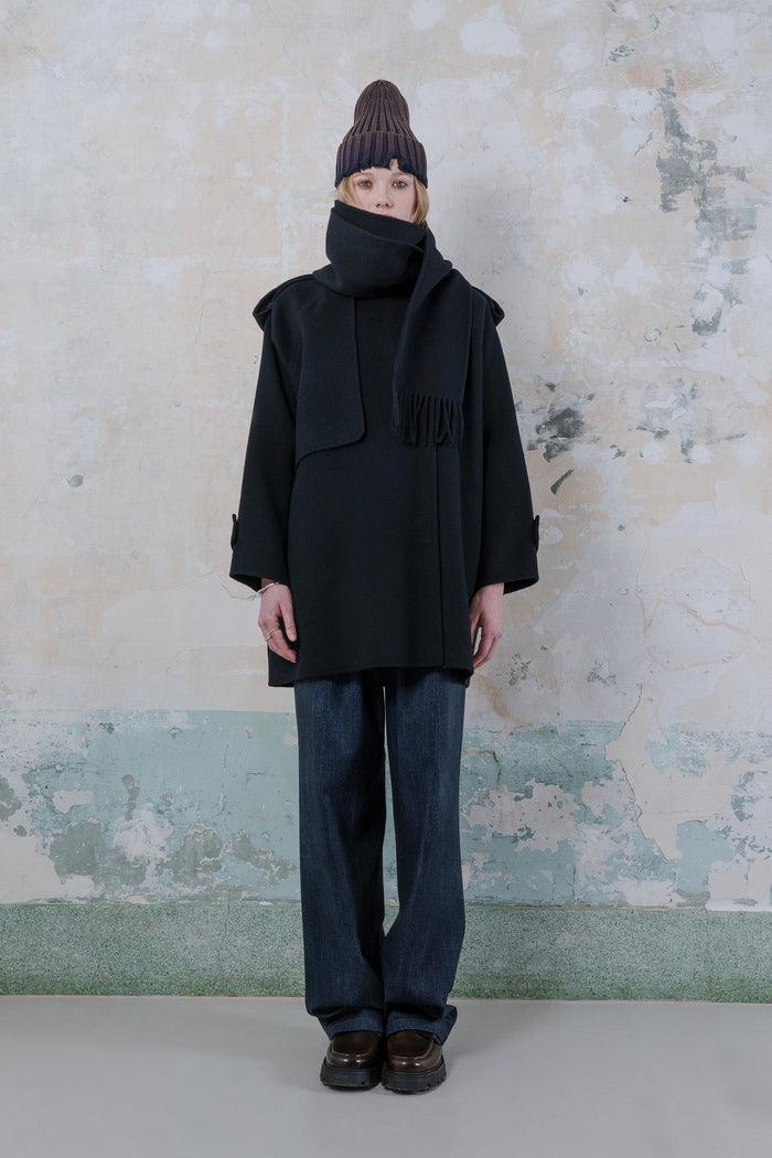 Goen.j Double-faced Wool-blend Muffler-collared Longline Jacket NAVY