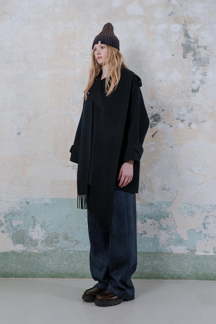 Goen.j Double-faced Wool-blend Muffler-collared Longline Jacket NAVY