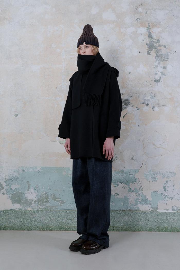 Goen.j Double-faced Wool-blend Muffler-collared Longline Jacket NAVY