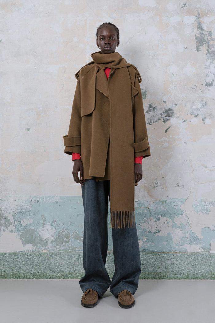 Goen.j Double-faced Wool-blend Muffler-collared Longline Jacket BROWN