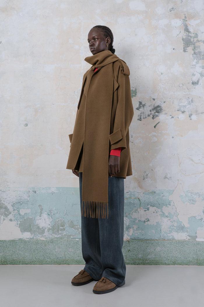 Goen.j Double-faced Wool-blend Muffler-collared Longline Jacket BROWN