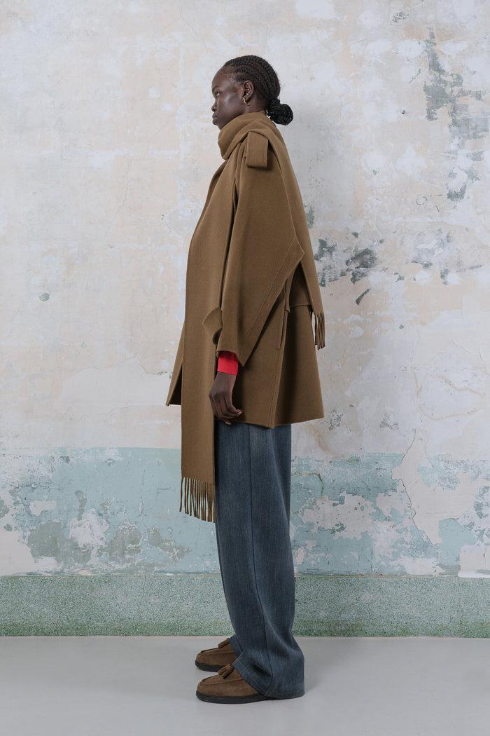 Goen.j Double-faced Wool-blend Muffler-collared Longline Jacket BROWN