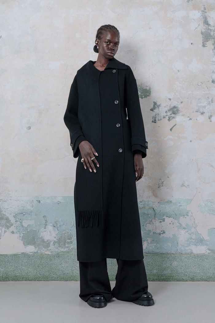 Goen.j Double-faced Wool-blend One-side Muffler Coat BLACK