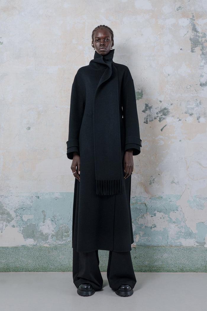 Goen.j Double-faced Wool-blend One-side Muffler Coat BLACK