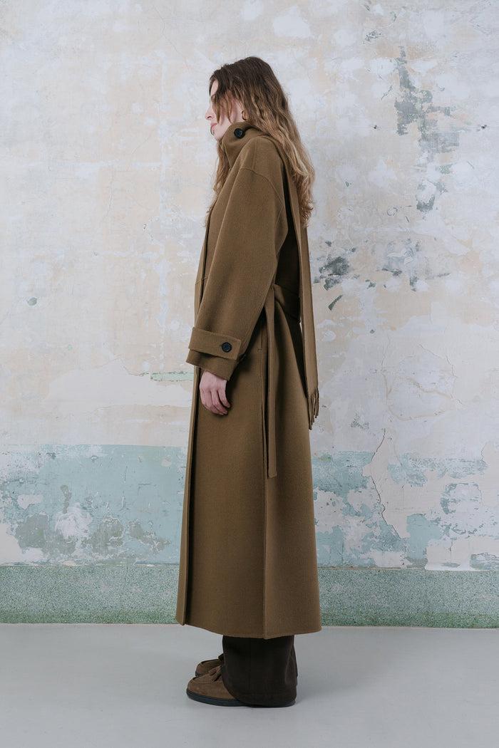 Goen.j Double-faced Wool-blend One-side Muffler Coat BROWN