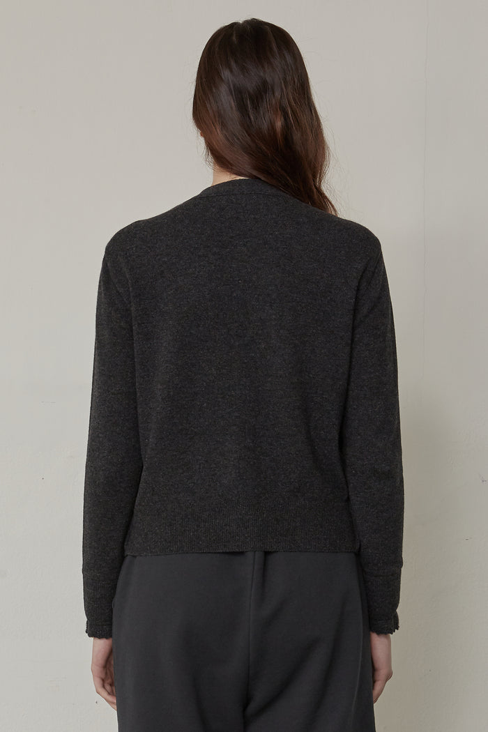 Goen.j Double-layer Lace And Wool-blend Knit Cardigan CHARCOAL