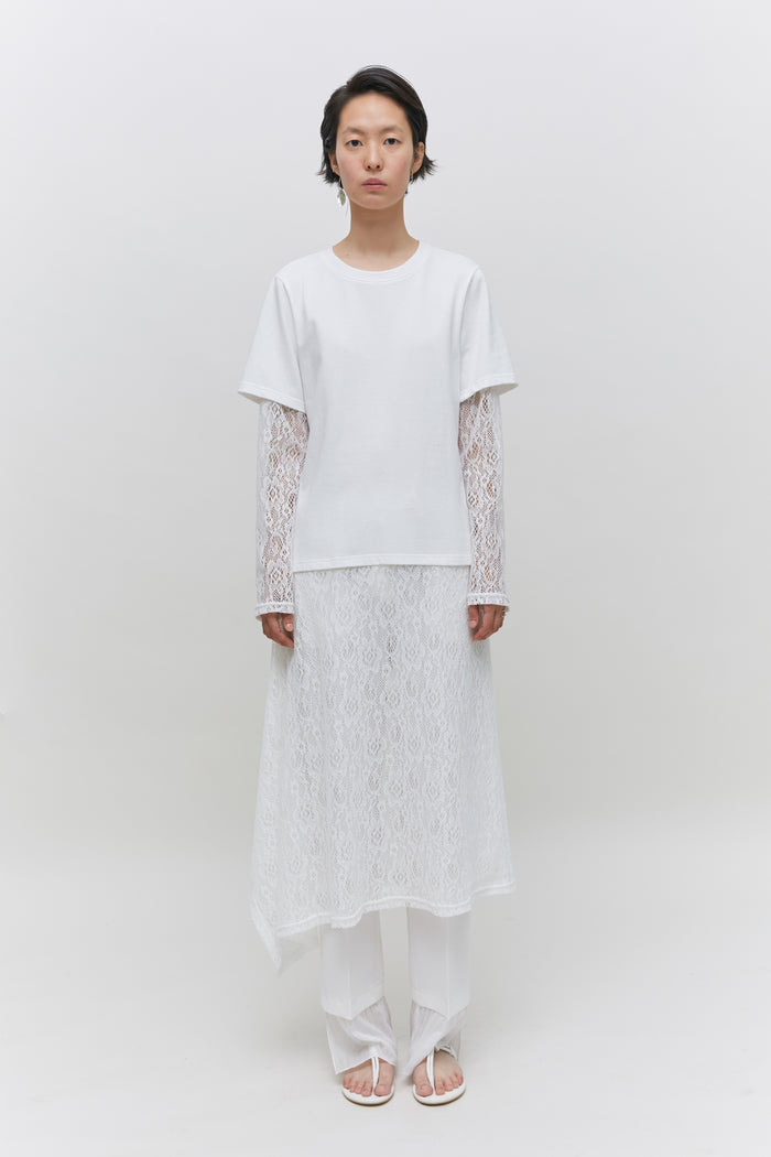 Goen.j Double-layered Crochet Knitted Lace And Cotton Jersey Top Dress IVORY